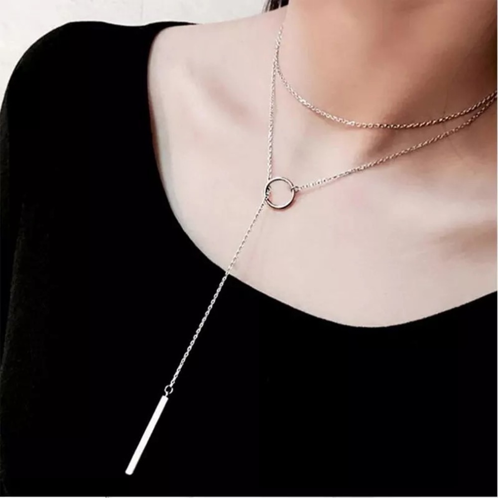 NEW Silver Sweater Chain Necklace Circle Strip Long Necklace